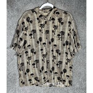 Vintage Natural Issue Hawaiian Shirt Mens Size Large Striped Palm‎ Tree Pocket